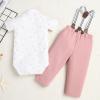 image:imageIDOPIP Toddler Kids Baby Boys Formal Suit Gentleman White Shirt with Bowtie  Suspender Shorts Pants Overalls Clothes 6M5TPink