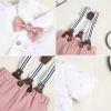 image:imageIDOPIP Toddler Kids Baby Boys Formal Suit Gentleman White Shirt with Bowtie  Suspender Shorts Pants Overalls Clothes 6M5TPink