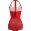 image:imageIDOPIP Women Sequin Fringe Bodysuit Sparkly Tassel Romper Jumpsuits Halter Latin Dance Dress Sexy Festival Rave Party OutfitsRed