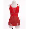 image:imageIDOPIP Women Sequin Fringe Bodysuit Sparkly Tassel Romper Jumpsuits Halter Latin Dance Dress Sexy Festival Rave Party OutfitsRed
