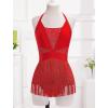 image:imageIDOPIP Women Sequin Fringe Bodysuit Sparkly Tassel Romper Jumpsuits Halter Latin Dance Dress Sexy Festival Rave Party OutfitsRed