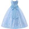 image:imageIDOPIP Butterfly Flower Girl VBackless Bow Dress for Kids Wedding Pageant Party Long Gown Communion Birthday Tulle DressesBlue