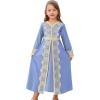 image:imageIDOPIP Muslim Dress for Girls Islamic Prayer Abaya Embroidery Long Sleeve Kaftan Robe Dresses with Belt Ramadan Dubai OutfitsBlue