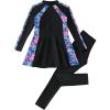 image:imageIDOPIP Muslim Swimsuits for Girls Modest Swimwear Burkini Full Cover Rash Guard Top Pants Set 2PCS Islamic Bathing SuitBlack  Pink Floral