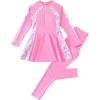 image:imageIDOPIP Muslim Swimsuits for Girls Modest Swimwear Burkini Full Cover Rash Guard Top Pants Set 2PCS Islamic Bathing SuitPink