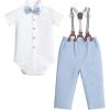 image:imageIDOPIP Toddler Kids Baby Boys Formal Suit Gentleman White Shirt with Bowtie  Suspender Shorts Pants Overalls Clothes 6M5TBlue