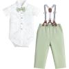 image:imageIDOPIP Toddler Kids Baby Boys Formal Suit Gentleman White Shirt with Bowtie  Suspender Shorts Pants Overalls Clothes 6M5TGreen