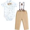 image:imageIDOPIP Toddler Kids Baby Boys Formal Suit Gentleman White Shirt with Bowtie  Suspender Shorts Pants Overalls Clothes 6M5TKhaki