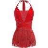 image:imageIDOPIP Women Sequin Fringe Bodysuit Sparkly Tassel Romper Jumpsuits Halter Latin Dance Dress Sexy Festival Rave Party OutfitsRed