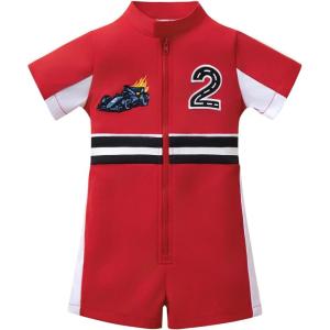 image:imageIDOPIP Baby Boys 1st 2nd Birthday Outfit Race Car Driver Romper Girls Boy Racer Jumpsuit Racing Suit Toddler Dress up CostumeDark Red 2nd