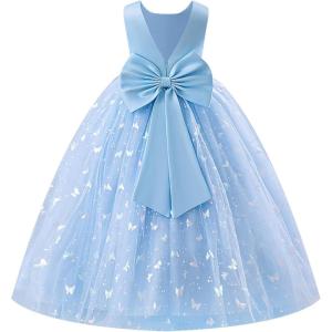 image:imageIDOPIP Butterfly Flower Girl VBackless Bow Dress for Kids Wedding Pageant Party Long Gown Communion Birthday Tulle DressesBlue