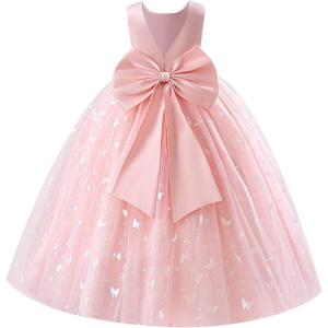 image:imageIDOPIP Butterfly Flower Girl VBackless Bow Dress for Kids Wedding Pageant Party Long Gown Communion Birthday Tulle DressesPink