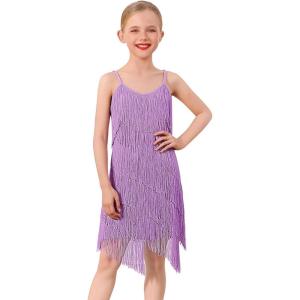 image:imageIDOPIP Kids Girls 1920s Flapper Dress Tassels Sequins Fringe Latin Dance Dress Gatsby Halloween Party Ballroom Dance CostumesPurple  Rainbow Sequin