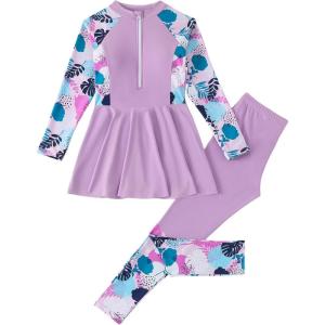 image:imageIDOPIP Muslim Swimsuits for Girls Modest Swimwear Burkini Full Cover Rash Guard Top Pants Set 2PCS Islamic Bathing SuitPurple