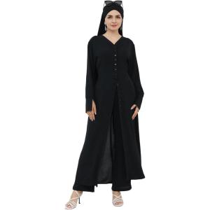 image:imageIDOPIP Muslim Women 2Piece Set Long Sleeve Ramadan Islamic Abaya Dress Shirt with Pants Loose Fit Casual Dubai Prayer OutfitBlack