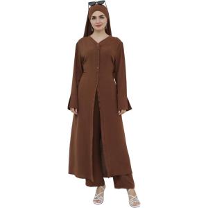 image:imageIDOPIP Muslim Women 2Piece Set Long Sleeve Ramadan Islamic Abaya Dress Shirt with Pants Loose Fit Casual Dubai Prayer OutfitCoffee