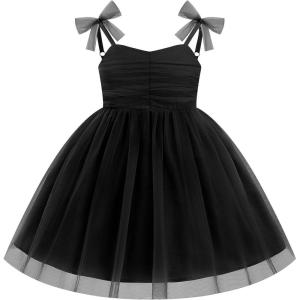 image:imageIDOPIP Toddler Girls 1st 2nd 3rd Birthday Dress Tulle Smocked Dress Pageant Summer Bowknot Sundress for Photoshoot Party 16TBlack