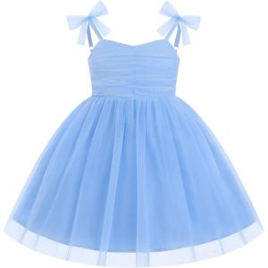 image:imageIDOPIP Toddler Girls 1st 2nd 3rd Birthday Dress Tulle Smocked Dress Pageant Summer Bowknot Sundress for Photoshoot Party 16TBlue