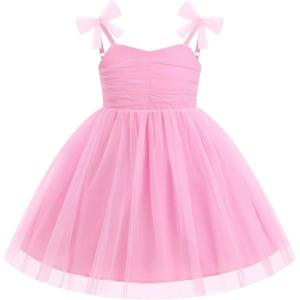 image:imageIDOPIP Toddler Girls 1st 2nd 3rd Birthday Dress Tulle Smocked Dress Pageant Summer Bowknot Sundress for Photoshoot Party 16TPink