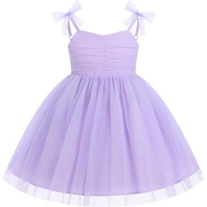 image:imageIDOPIP Toddler Girls 1st 2nd 3rd Birthday Dress Tulle Smocked Dress Pageant Summer Bowknot Sundress for Photoshoot Party 16TPurple