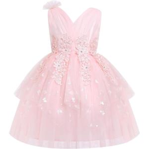 image:imageIDOPIP Toddler Girls Butterfly Birthday Dress Ruffle Tulle Flower Girl Wedding Pageant Formal Party Dress for Photo Shoot 16Pink