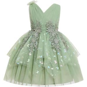 image:imageIDOPIP Toddler Girls Butterfly Birthday Dress Ruffle Tulle Flower Girl Wedding Pageant Formal Party Dress for Photo Shoot 16Sage Green