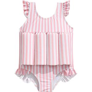 image:imageIDOPIP Toddler Girls Striped Floatation Swimsuit Baby Float Suit Swim Vest with Buoyancy Floaties One Piece Bathing Suit 47TPink Striped