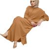 image:imageIDOPIP Muslim Dresses for Women Long Sleeve Islamic Ramadan Abaya Dubai Kaftan Robe Loose Casual Modest Arabic Prayer ClothesBrown