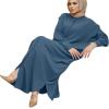 image:imageIDOPIP Muslim Dresses for Women Long Sleeve Islamic Ramadan Abaya Dubai Kaftan Robe Loose Casual Modest Arabic Prayer ClothesDark Blue