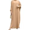 image:imageIDOPIP Muslim Dresses for Women Long Sleeve Islamic Ramadan Abaya Dubai Kaftan Robe Loose Casual Modest Arabic Prayer ClothesKhaki