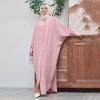 image:imageIDOPIP Muslim Dresses for Women Long Sleeve Islamic Ramadan Abaya Dubai Kaftan Robe Loose Casual Modest Arabic Prayer ClothesPink