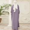 image:imageIDOPIP Muslim Dresses for Women Long Sleeve Islamic Ramadan Abaya Dubai Kaftan Robe Loose Casual Modest Arabic Prayer ClothesPurple