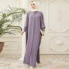 image:imageIDOPIP Muslim Dresses for Women Long Sleeve Islamic Ramadan Abaya Dubai Kaftan Robe Loose Casual Modest Arabic Prayer ClothesPurple