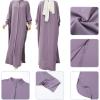image:imageIDOPIP Muslim Dresses for Women Long Sleeve Islamic Ramadan Abaya Dubai Kaftan Robe Loose Casual Modest Arabic Prayer ClothesPurple