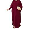 image:imageIDOPIP Muslim Dresses for Women Long Sleeve Islamic Ramadan Abaya Dubai Kaftan Robe Loose Casual Modest Arabic Prayer ClothesWine Red