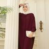 image:imageIDOPIP Muslim Dresses for Women Long Sleeve Islamic Ramadan Abaya Dubai Kaftan Robe Loose Casual Modest Arabic Prayer ClothesWine Red