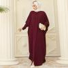 image:imageIDOPIP Muslim Dresses for Women Long Sleeve Islamic Ramadan Abaya Dubai Kaftan Robe Loose Casual Modest Arabic Prayer ClothesWine Red