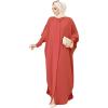 image:imageIDOPIP Muslim Dresses for Women Long Sleeve Islamic Ramadan Abaya Dubai Kaftan Robe Loose Casual Modest Arabic Prayer ClothesBrick Red