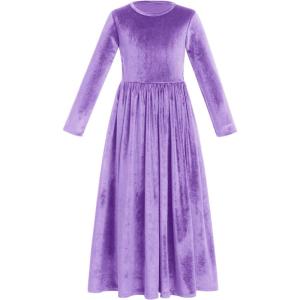 image:imageFlower Girl Velvet Dress for Kids Wedding Bridesmaid Pageant Party Christmas Long Sleeve Vintage Maxi Dress with PocketDark Purple