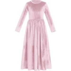 image:imageFlower Girl Velvet Dress for Kids Wedding Bridesmaid Pageant Party Christmas Long Sleeve Vintage Maxi Dress with PocketDusty Pink