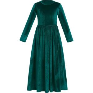 image:imageFlower Girl Velvet Dress for Kids Wedding Bridesmaid Pageant Party Christmas Long Sleeve Vintage Maxi Dress with PocketGreen