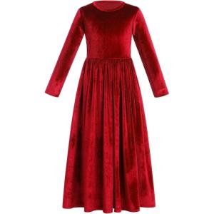 image:imageFlower Girl Velvet Dress for Kids Wedding Bridesmaid Pageant Party Christmas Long Sleeve Vintage Maxi Dress with PocketRed