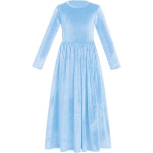 image:imageFlower Girl Velvet Dress for Kids Wedding Bridesmaid Pageant Party Christmas Long Sleeve Vintage Maxi Dress with PocketSky Blue