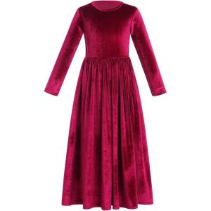 image:imageFlower Girl Velvet Dress for Kids Wedding Bridesmaid Pageant Party Christmas Long Sleeve Vintage Maxi Dress with PocketWine Red
