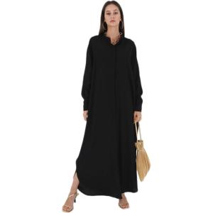 image:imageIDOPIP Muslim Dresses for Women Long Sleeve Islamic Ramadan Abaya Dubai Kaftan Robe Loose Casual Modest Arabic Prayer ClothesBlack