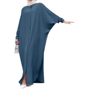 image:imageIDOPIP Muslim Dresses for Women Long Sleeve Islamic Ramadan Abaya Dubai Kaftan Robe Loose Casual Modest Arabic Prayer ClothesDark Blue