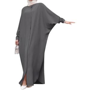 image:imageIDOPIP Muslim Dresses for Women Long Sleeve Islamic Ramadan Abaya Dubai Kaftan Robe Loose Casual Modest Arabic Prayer ClothesDark Gray