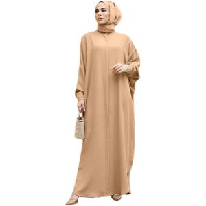 image:imageIDOPIP Muslim Dresses for Women Long Sleeve Islamic Ramadan Abaya Dubai Kaftan Robe Loose Casual Modest Arabic Prayer ClothesKhaki