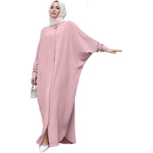 image:imageIDOPIP Muslim Dresses for Women Long Sleeve Islamic Ramadan Abaya Dubai Kaftan Robe Loose Casual Modest Arabic Prayer ClothesPink