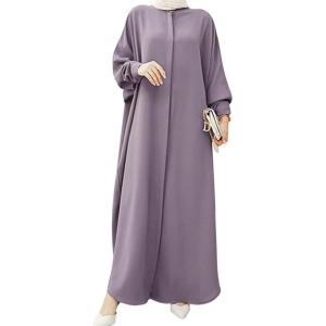 image:imageIDOPIP Muslim Dresses for Women Long Sleeve Islamic Ramadan Abaya Dubai Kaftan Robe Loose Casual Modest Arabic Prayer ClothesPurple